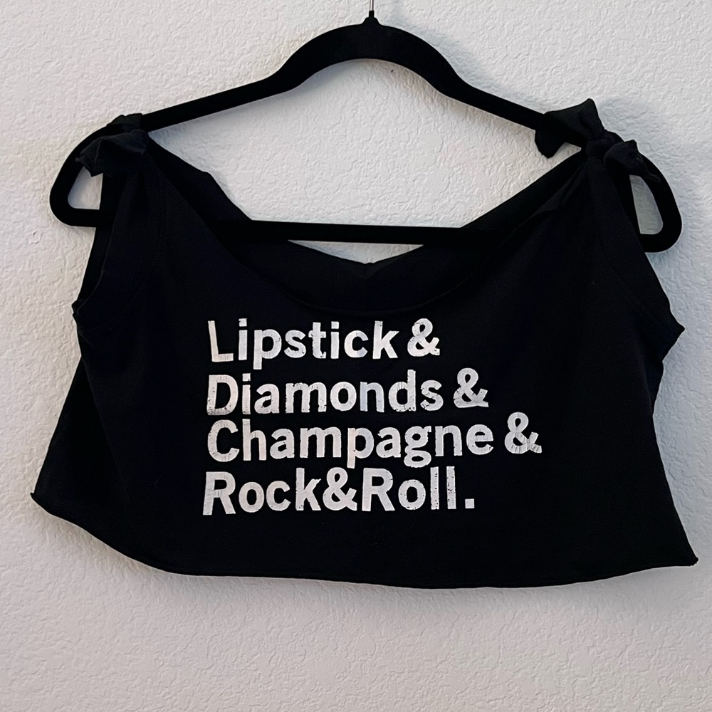 Betsey Johnson Lipstick Diamonds Champagne Rock & Roll Cut Cropped Top